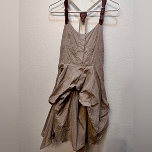 Khaki Brown Steampunk Victorian Gothic Suspender Bustle Dress M